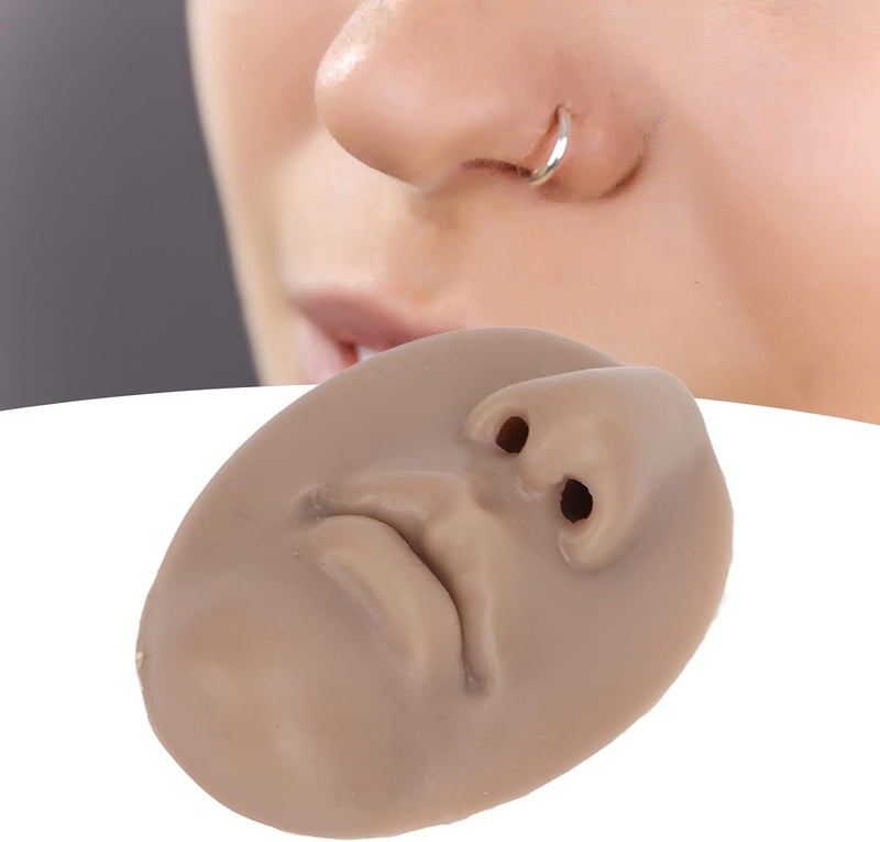 woobles 3pcs Silicone Nose Model, Reused Soft Nose Mold with Mouth Soft Elastic for Earrings Jewelry Display Rubber Nose for Piercing Practice (Dark Skin Color) - Image 3